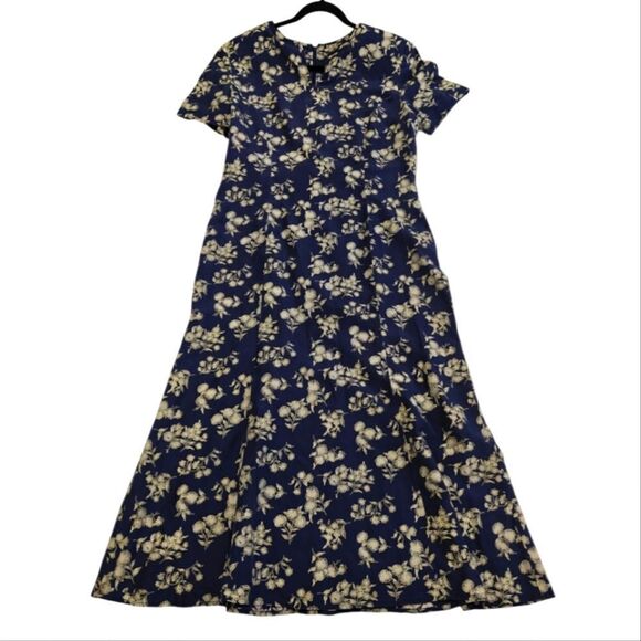 Chaus 100% Silk Blue A-line Midi Dress with Short Sleeves for Casual Wear 12 - Picture 1 of 7